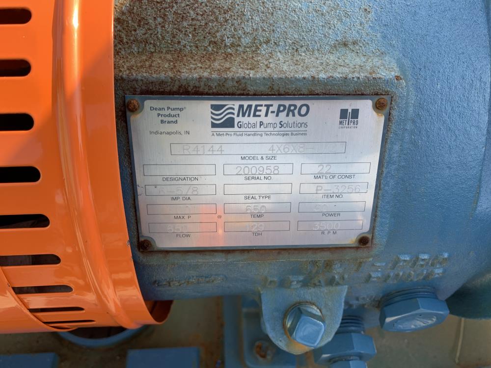 MET-PRO Dean R4144 Centrifugal Pump , 4" x 6" x 8-1/2", WCB 22 w/ 30HP Motor